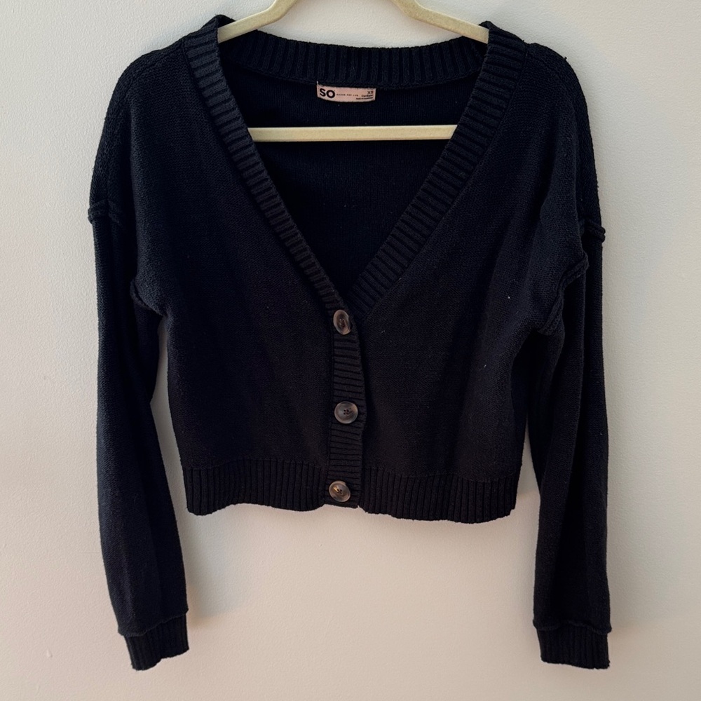 SO Women's Classic Black Button-Up Cardigan